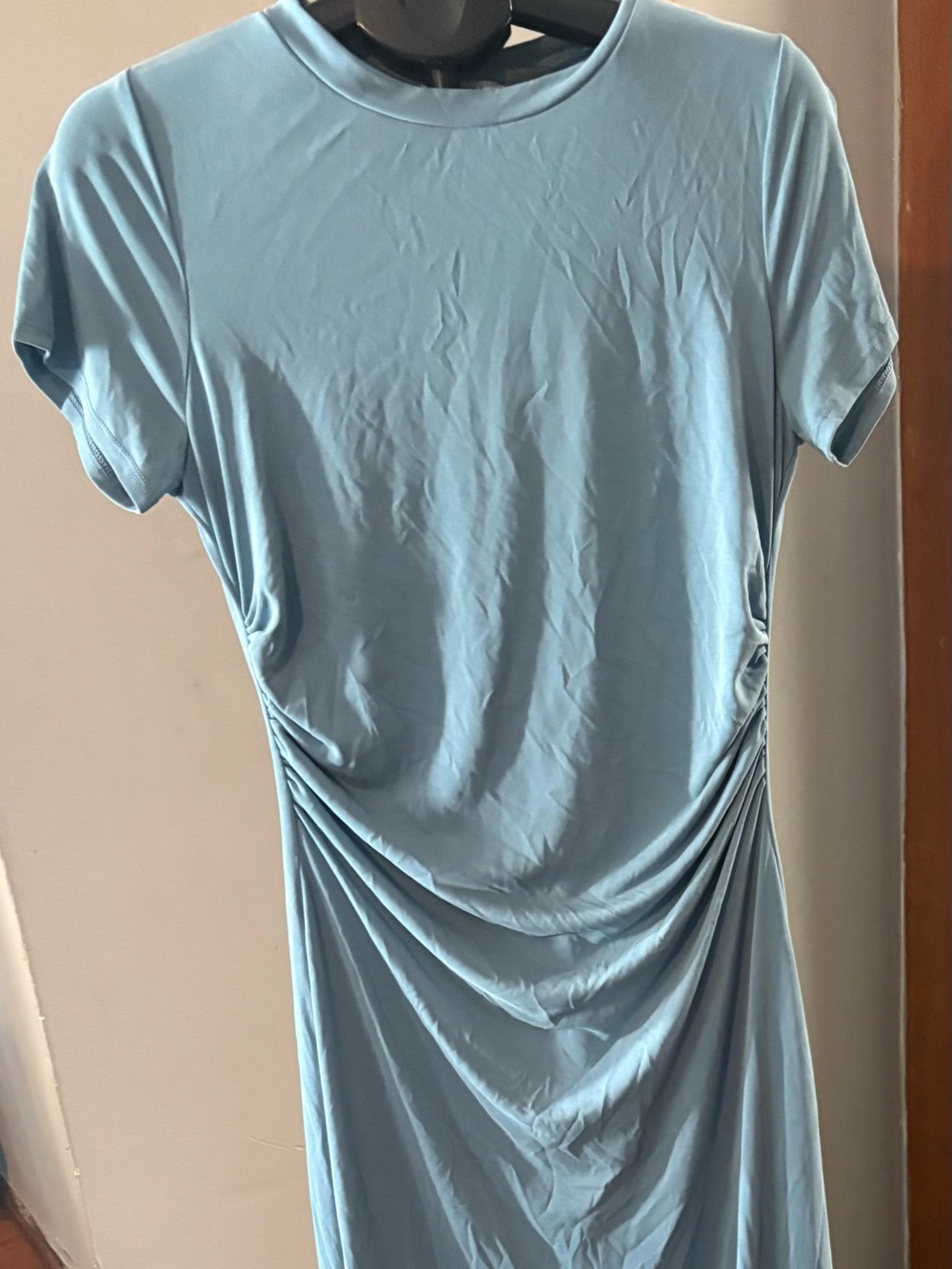 Gilli Light Blue Ruched-Side Tee Dress